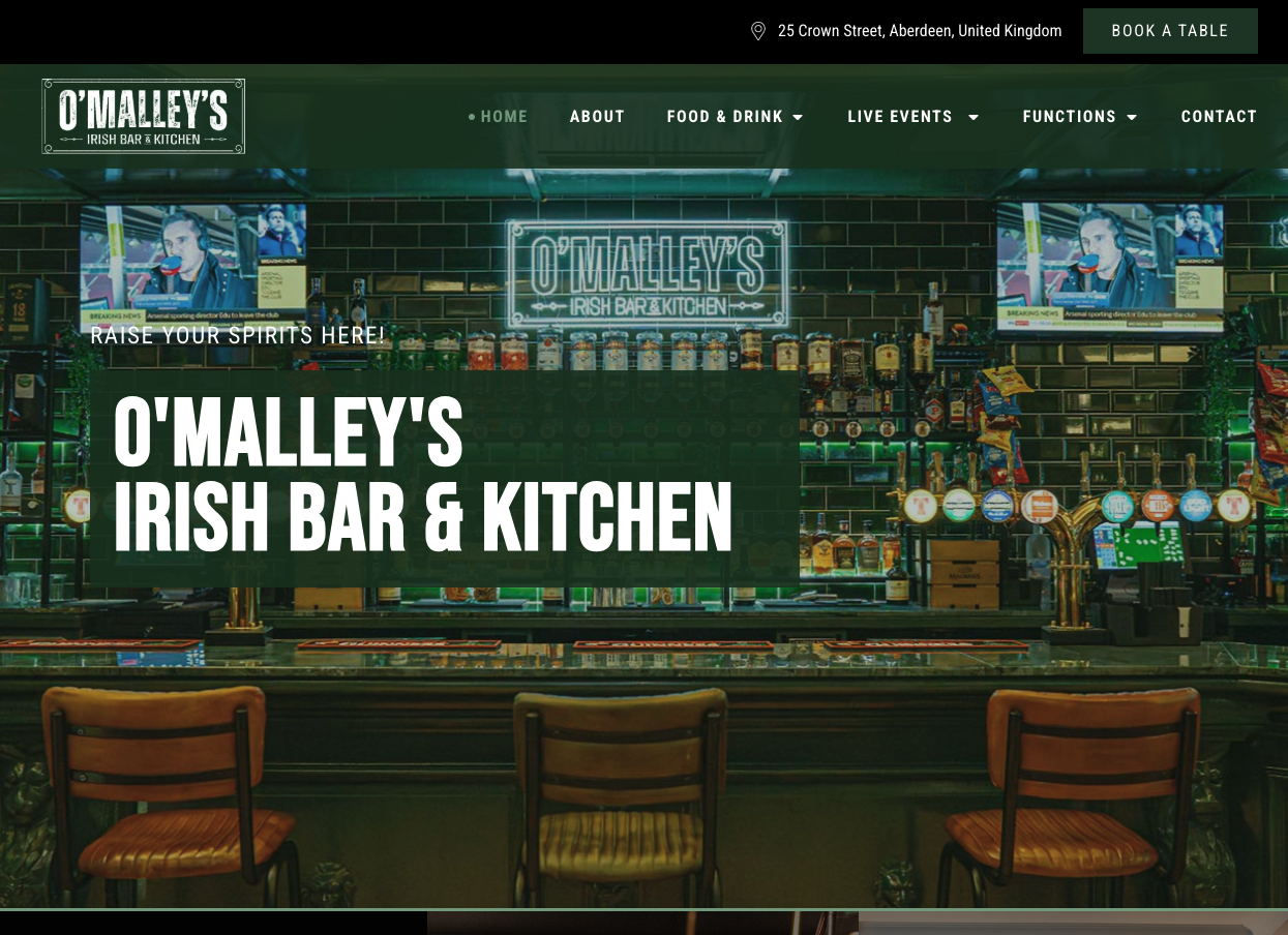 o'malley's irish bar & kitchen webpage front